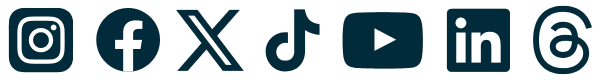 Instagram, Facebook, Twitter (X), TikTok, YouTube, LinkedIn, and Threads logos